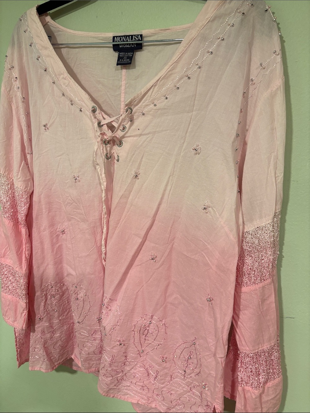 MONA LISA Pink Ombre Lace-Up Tunic with Bead Embellishment
